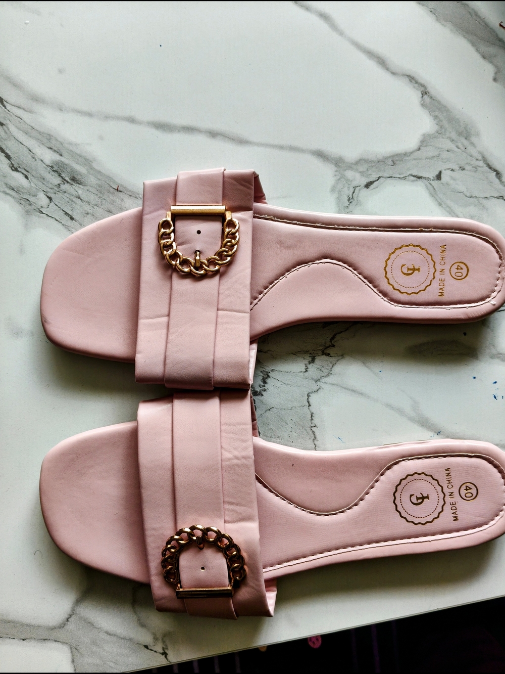 Women's Blush Pink Chain-Detail Slide Mules